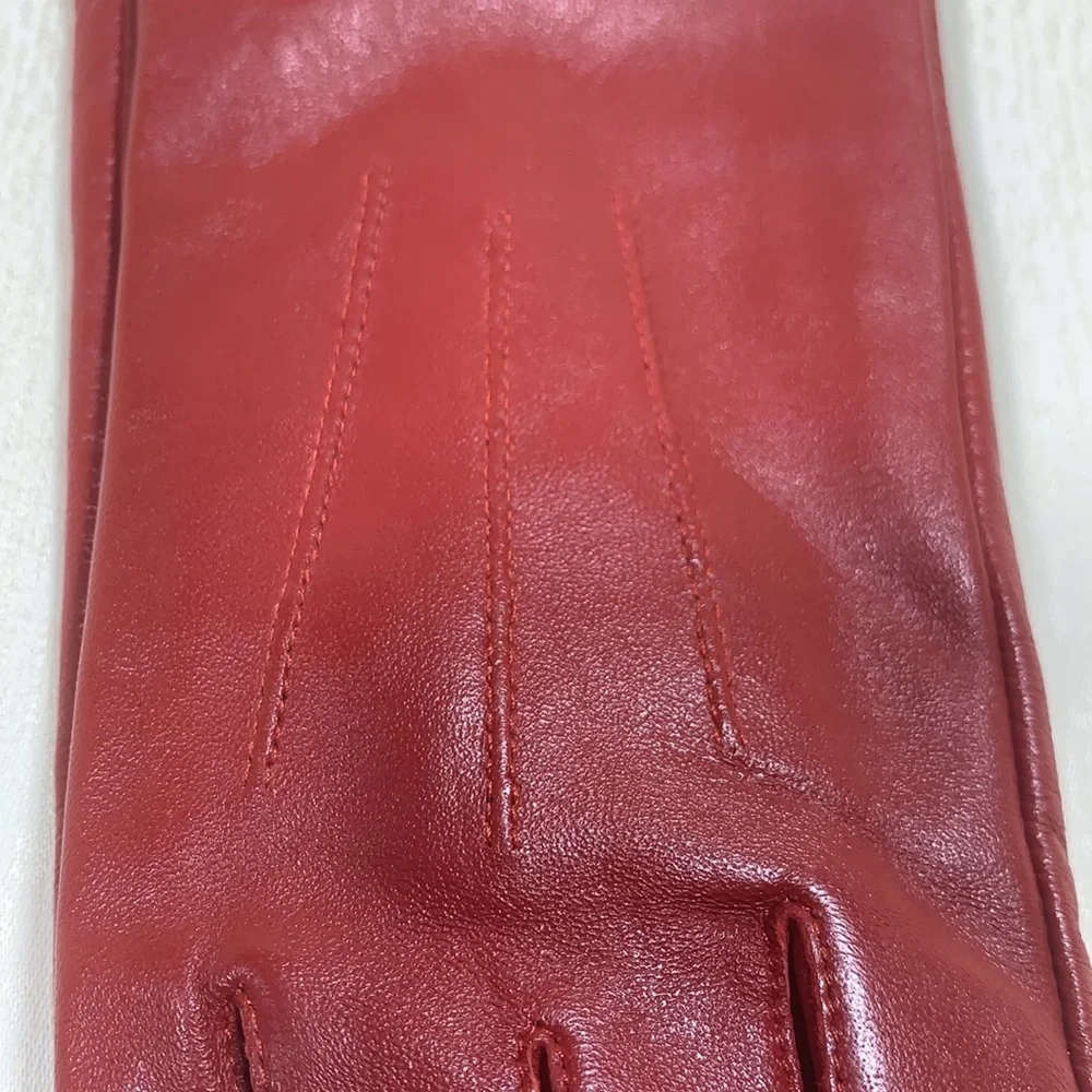 Ladies Red Leather & BlackPigskin Gloves-S/M